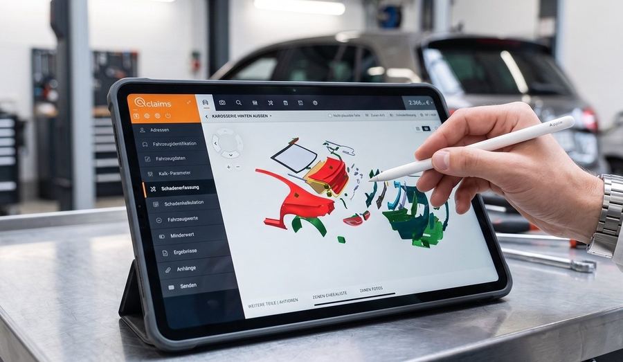 Digitale Schadenerfassung mit Audatex auf dem Tablet, direkt am Fahrzeug
